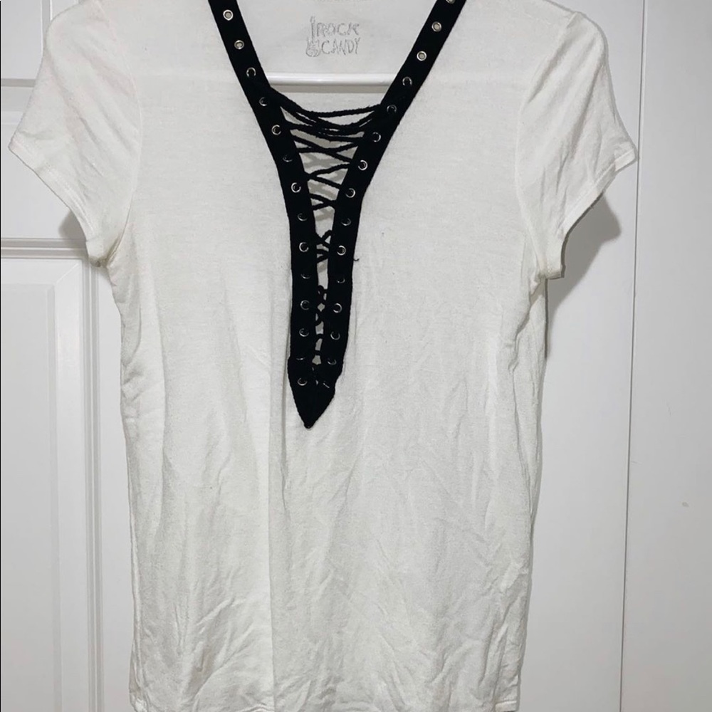 White top with cross cross